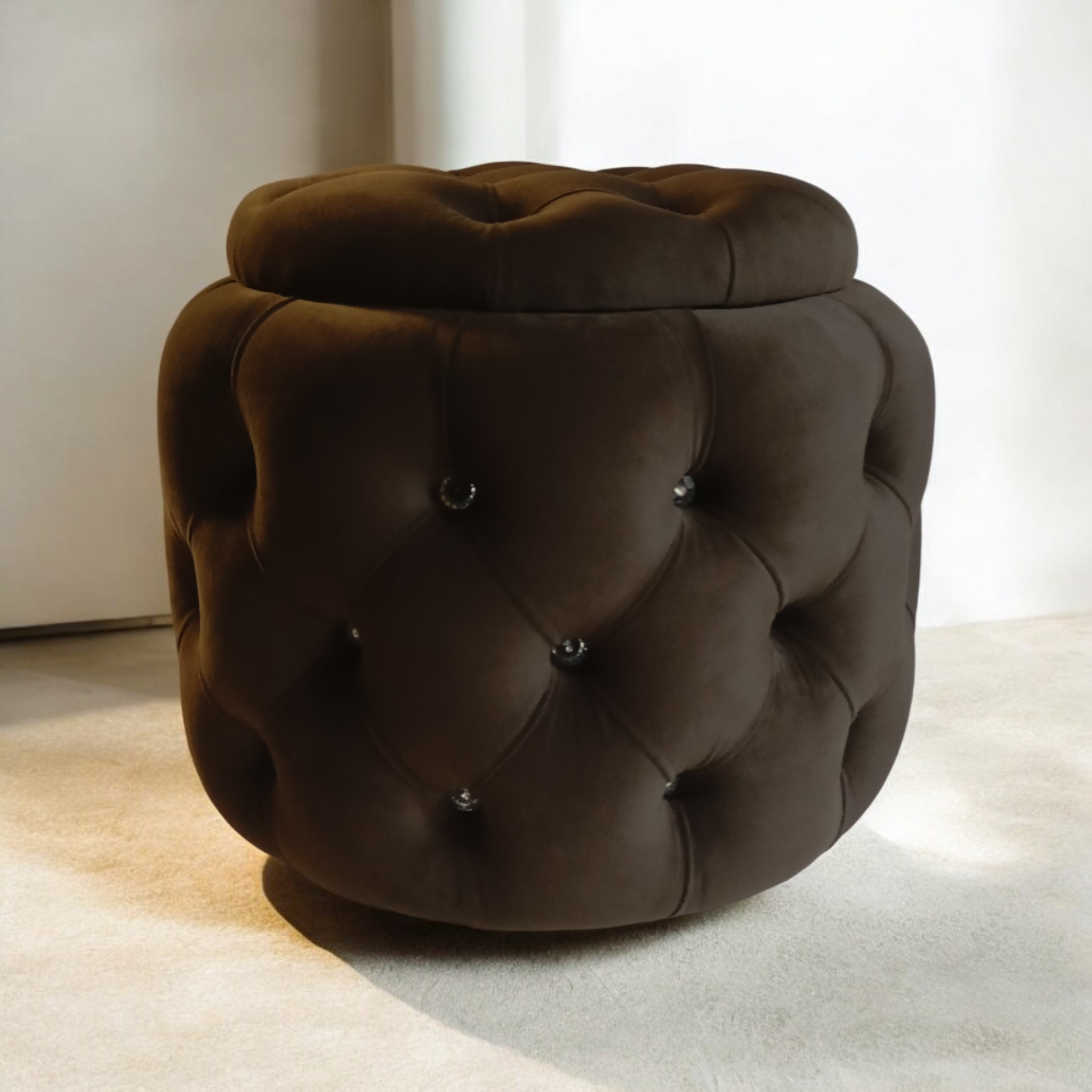 Okrągła pufa Chesterfield LINI z pojemnikiem-GUTEK HOME