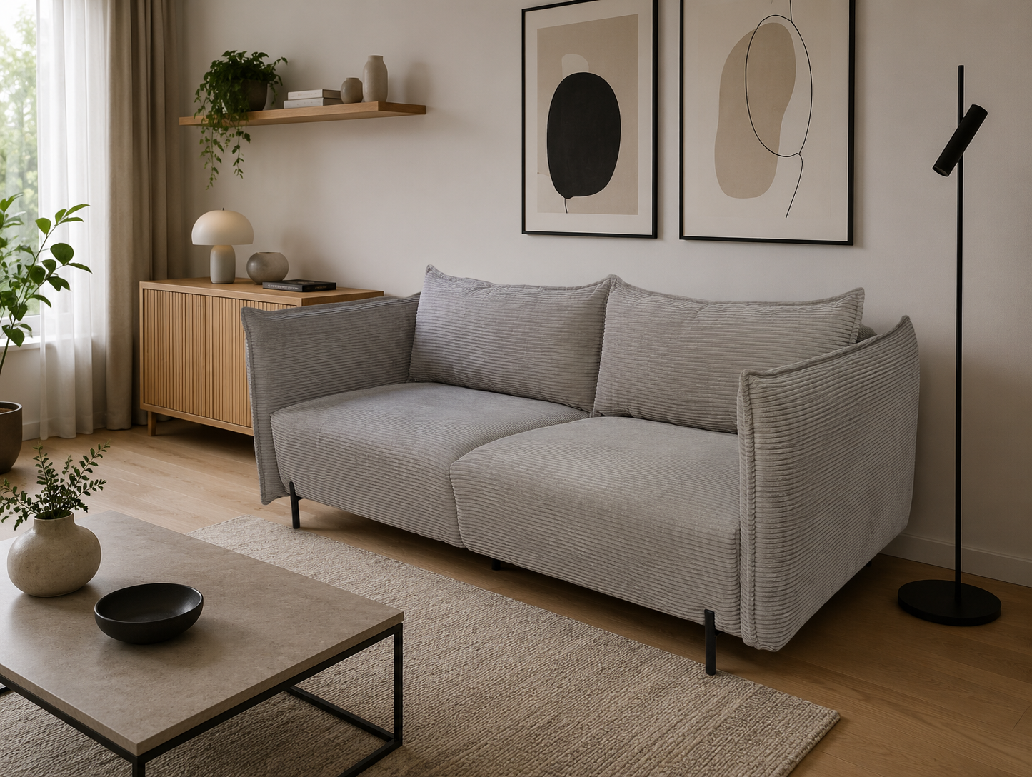 Sofa rozkładana Lunea z pojemnikiem na wymiar – tkanina Poso