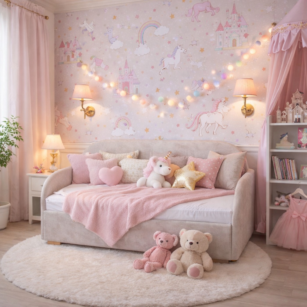 Łóżko dziecięce VELVET PRICESS tapicerowane z pojemnikiem-Gutek Home