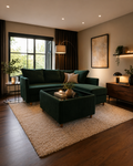 Sofa narożna VELVET FOREST tapicerowana z funkcją spania i pojemnikami-GUTEK HOME