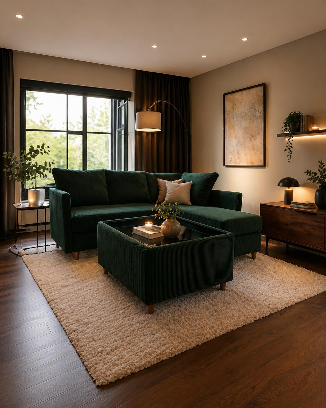Sofa narożna VELVET FOREST tapicerowana z funkcją spania i pojemnikami-GUTEK HOME